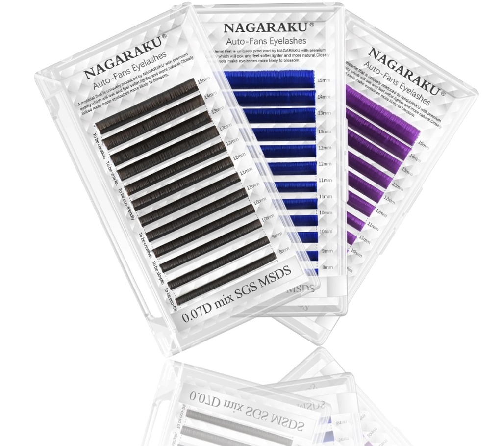 extensiones de/para pestañas Nagaraku 0.07D tecnologicas abanico prearmado mix color 8-15mm