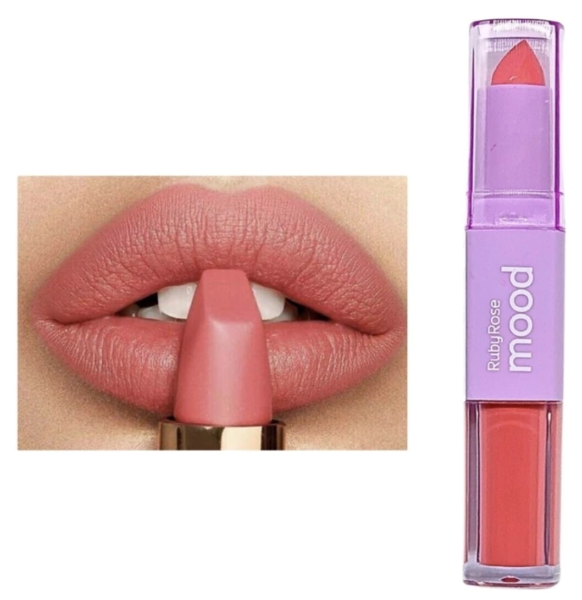 labial liquido + labial en barra 2 en 1 Duo Mood Ruby Rose