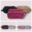 estuches con doble cierres bolsillos porta cosmeticos maquillajes accesorios glitter