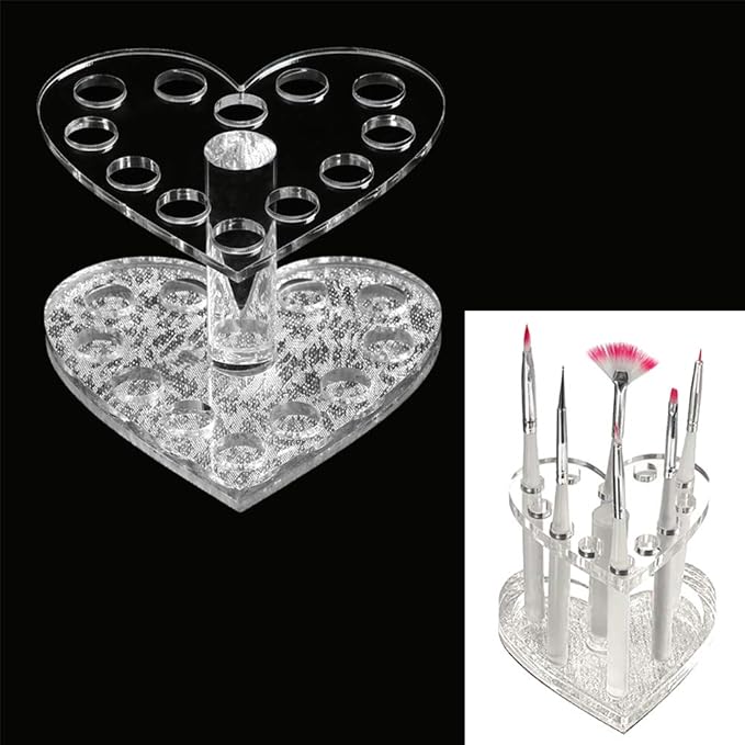 exhibidor organizador de brochas pinceles forma corazón de acrílico