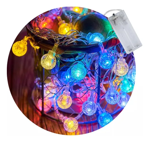 guirnaldas luz multicolor esfera de cristal a pila 5mts 