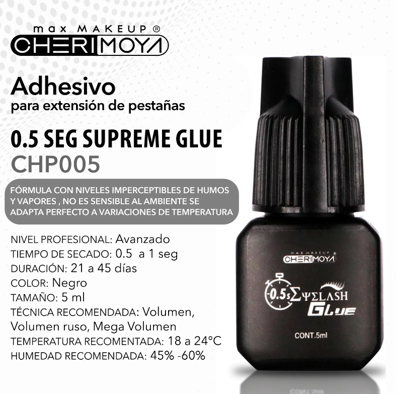 (CHP005) Adhesivo para extensión de pestaña 5ml Supreme Glue 0.5s Cherimoya ___Pack X6