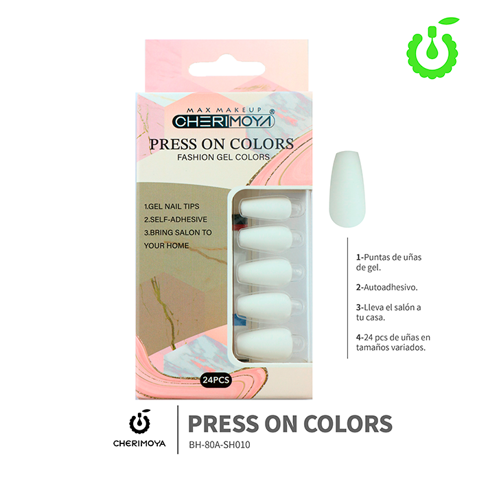 (BH-80A-SH) set X24 press on uñas coffin Cherimoya ___ PACK X12