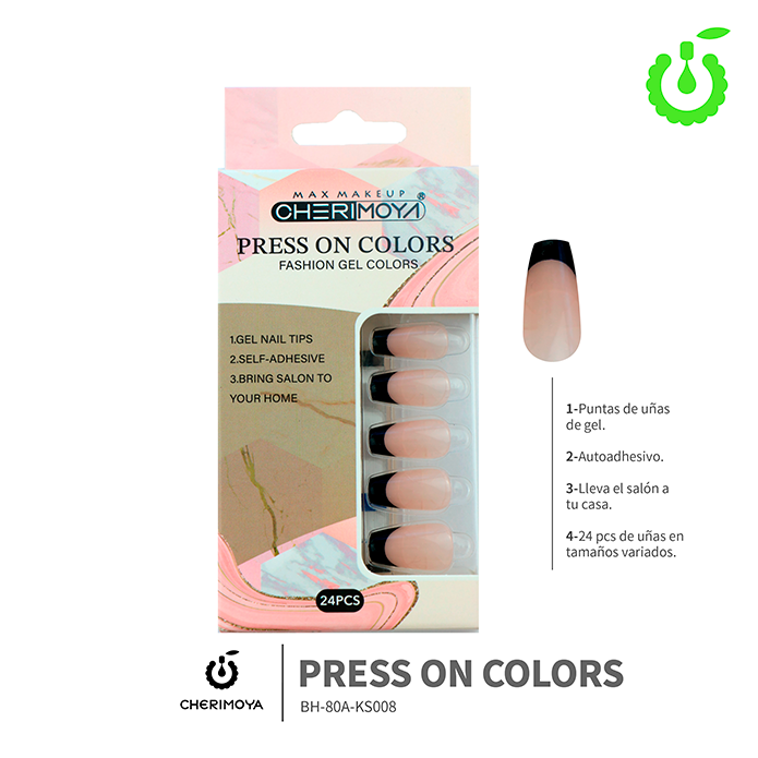 (BH-80A-KS) set X24 press on uñas coffin Cherimoya ___ PACK X12