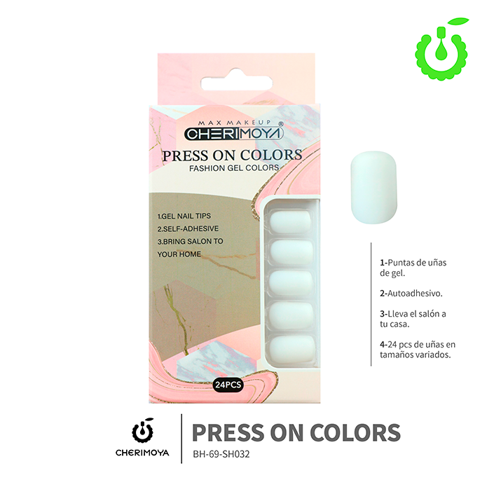 (BH-69-SH) set X24 press on cuadrado uñas autoadhesivas Cherimoya ___ PACK X12