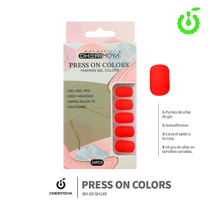 (BH-69-SH) set X24 press on cuadrado uñas autoadhesivas Cherimoya ___ PACK X12