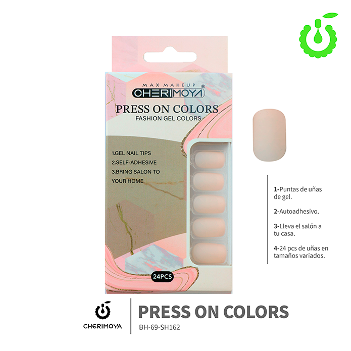 (BH-69-SH) set X24 press on cuadrado uñas autoadhesivas Cherimoya ___ PACK X12