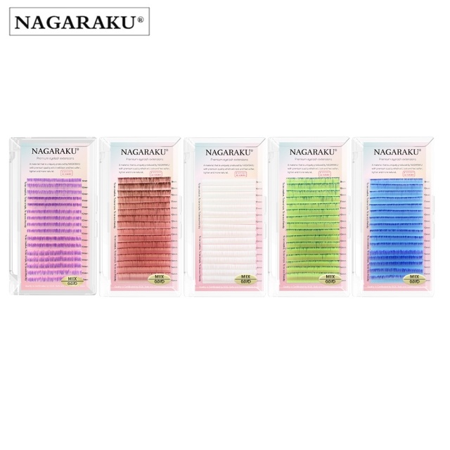 (SNK15) extensiones para pestañas Nagaraku D tecnologicas abanico doble degrade color mix 9-15mm ___ PACK X2