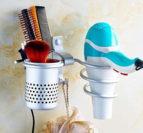 Porta secador de pelo y cepillo de pelo plateado