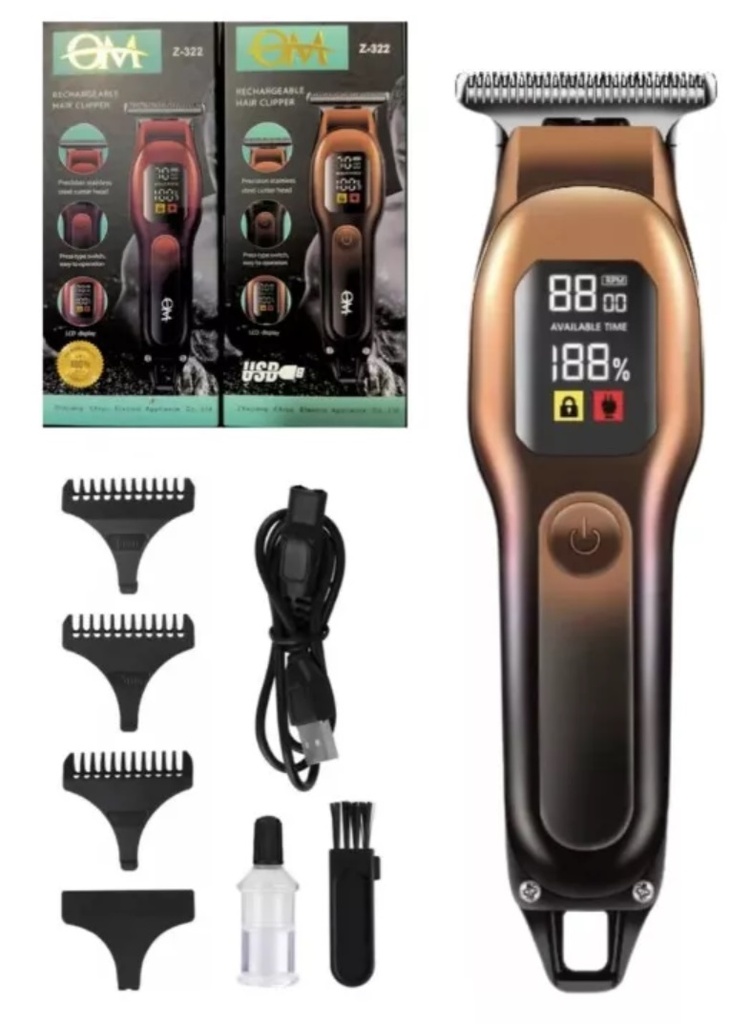 Maquina De Cortar Pelo OM Profesional Display Inalámbrica Barberia 