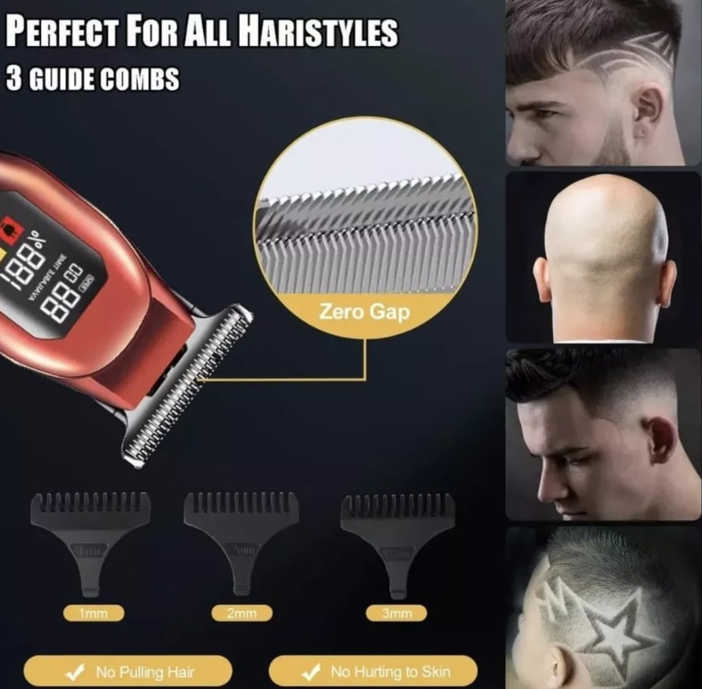 Maquina De Cortar Pelo OM Profesional Display Inalámbrica Barberia 