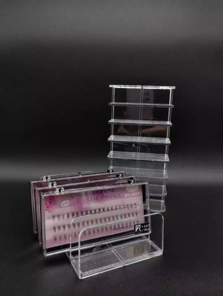 exhibidor organizador de acrilico para maquillajes accesorios con separadores chico