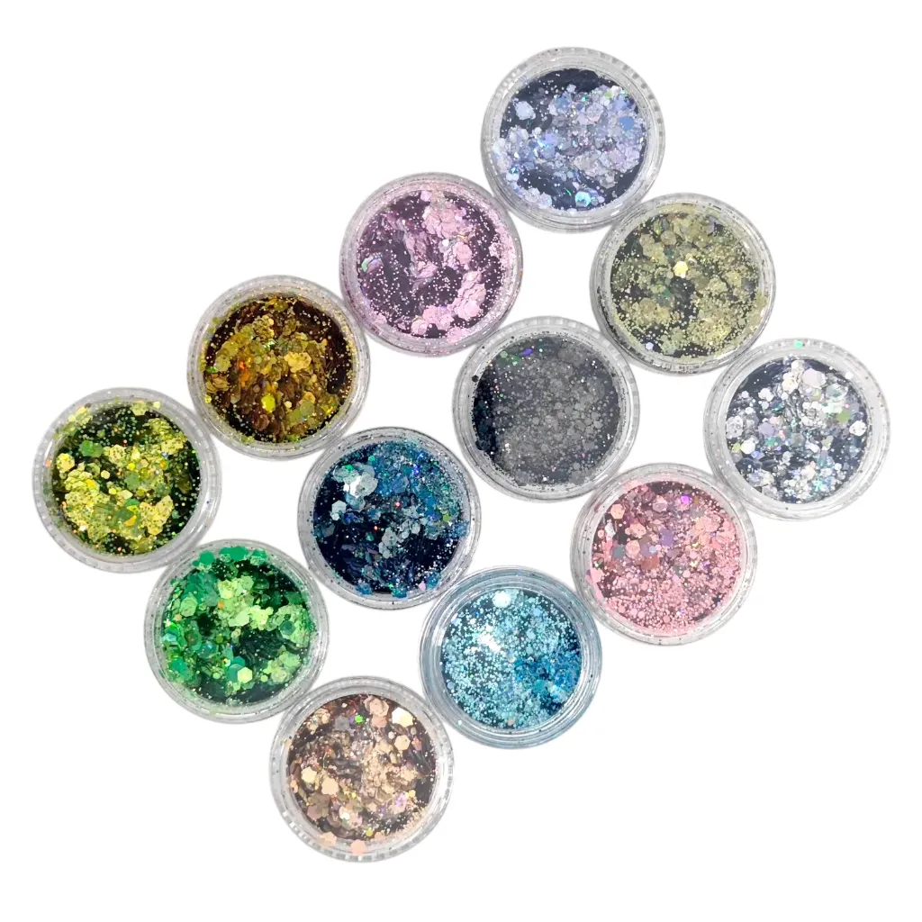 [SGL017] decoración para/de uñas caja 12 divisiones brillitos glitter para uñas calidad profesional (Unidad)