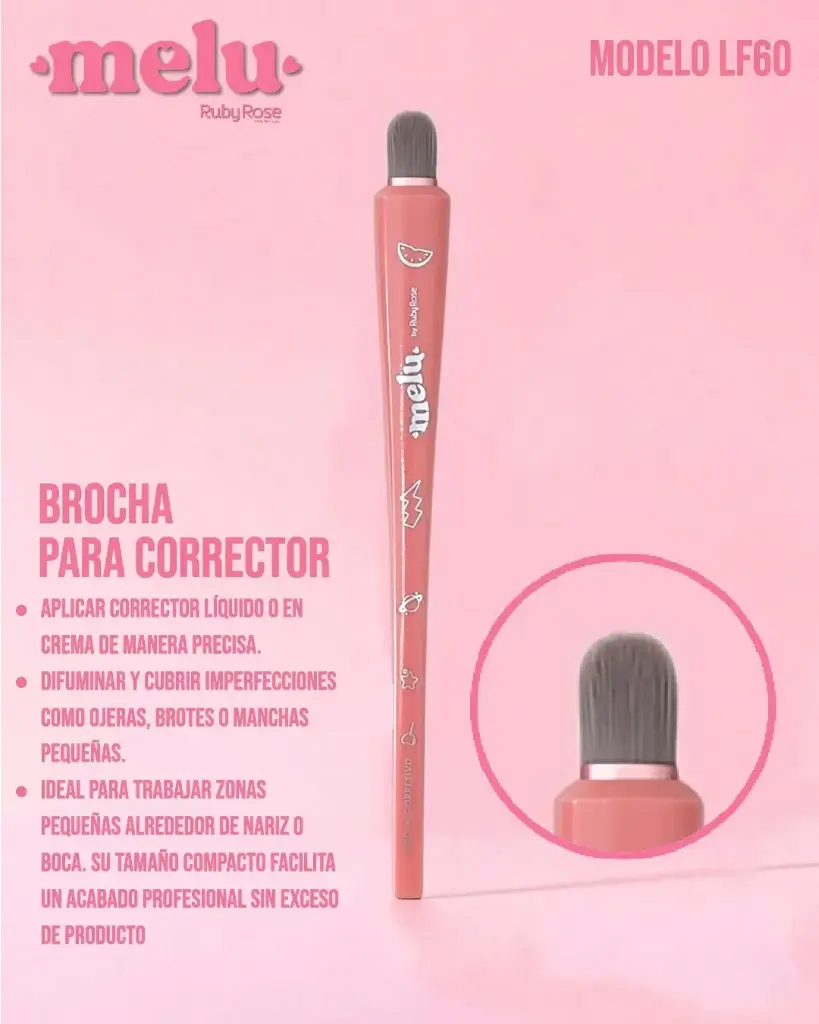 [SRR-LF60] Brochas pinceles profesional premium de maquillaje Melu by RUBY ROSE__ para maquillar (Unidad)