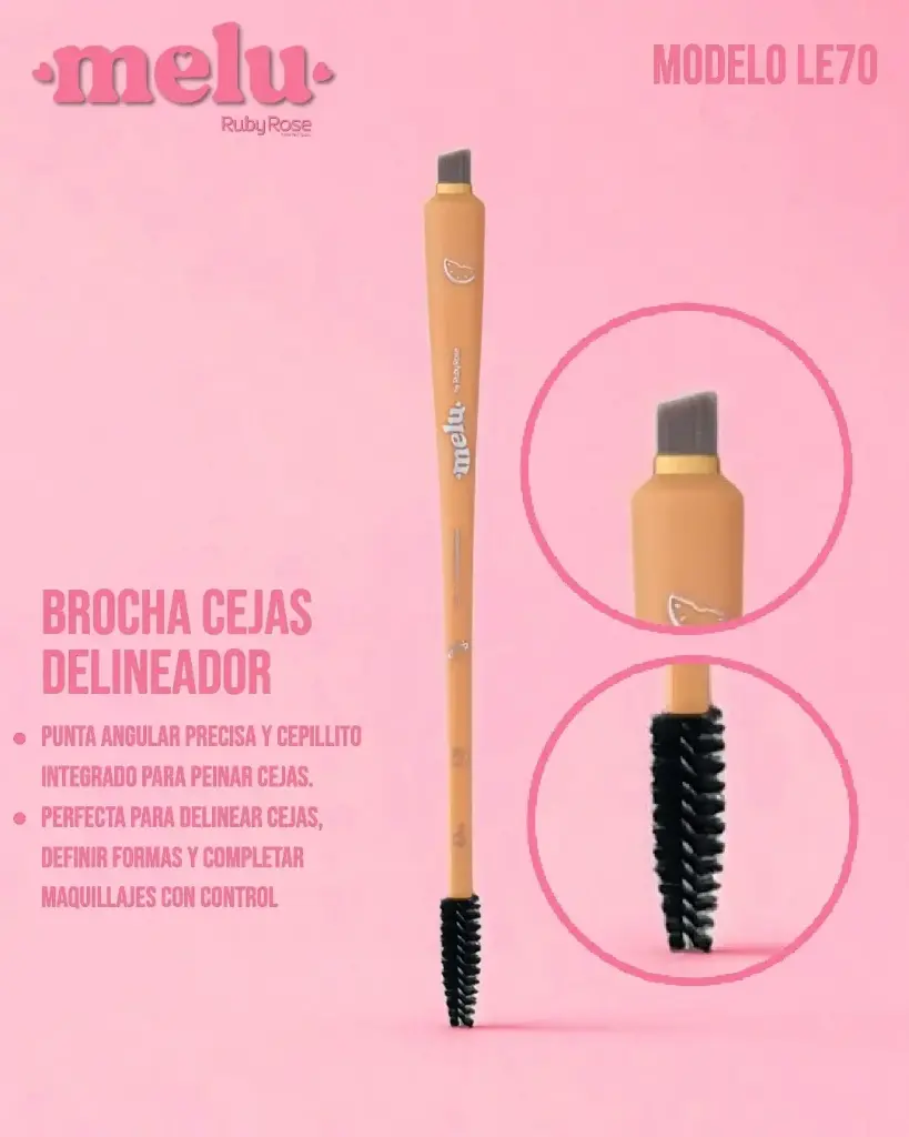 [SRR-LE70] brochas pinceles profesional premium de maquillaje Doble Melu by RUBY ROSE para Cejas (Unidad)