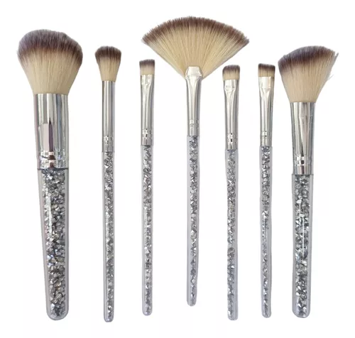 Set de siete brochas de maquillaje mango con glitter MELY ___PACK X3PCS.