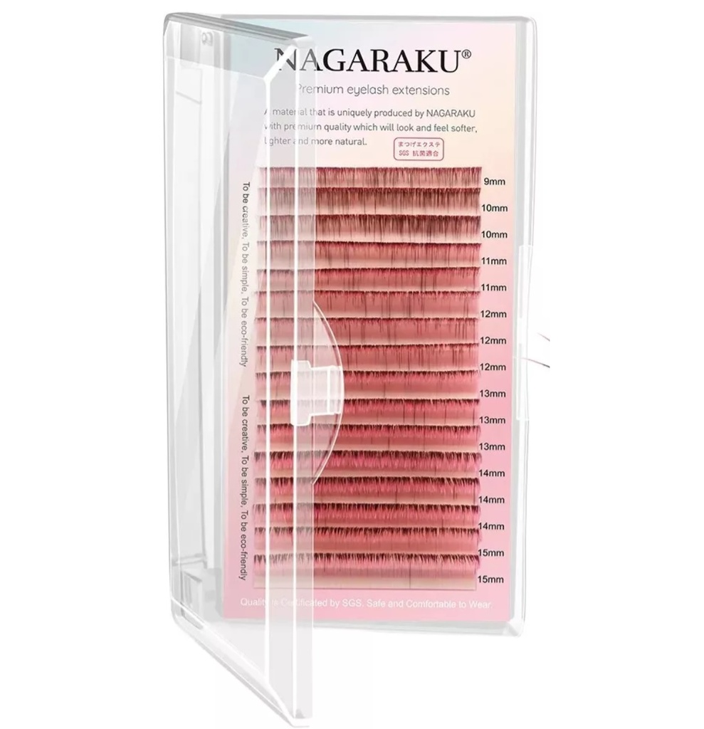 [SNK-RONE] extensiones de/para pestañas Nagaraku 0.07D tecnologicas abanico prearmado degrade 2 colores mix 9-15mm (rosa-negro, Unidad)