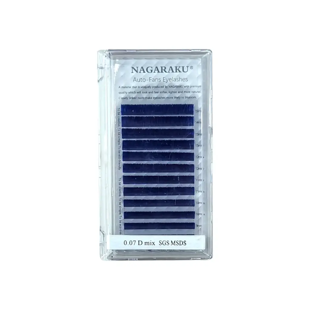 [SNK-AZULTEC] extensiones de/para pestañas Nagaraku 0.07D tecnologicas abanico prearmado mix color 8-15mm (azul, Unidad)