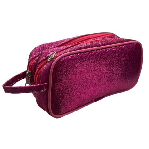 estuches con doble cierres bolsillos porta cosmeticos maquillajes accesorios glitter