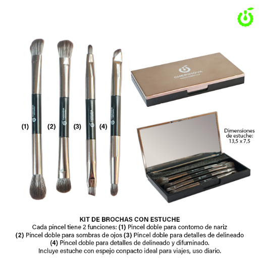 Kit estuche 4 pinceles para sombras CHERIMOYA ___PACK X6 