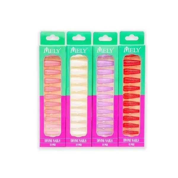 Uñas postizas decoradas brillitos forma coffin X12U MELY___ PACK X12PCS