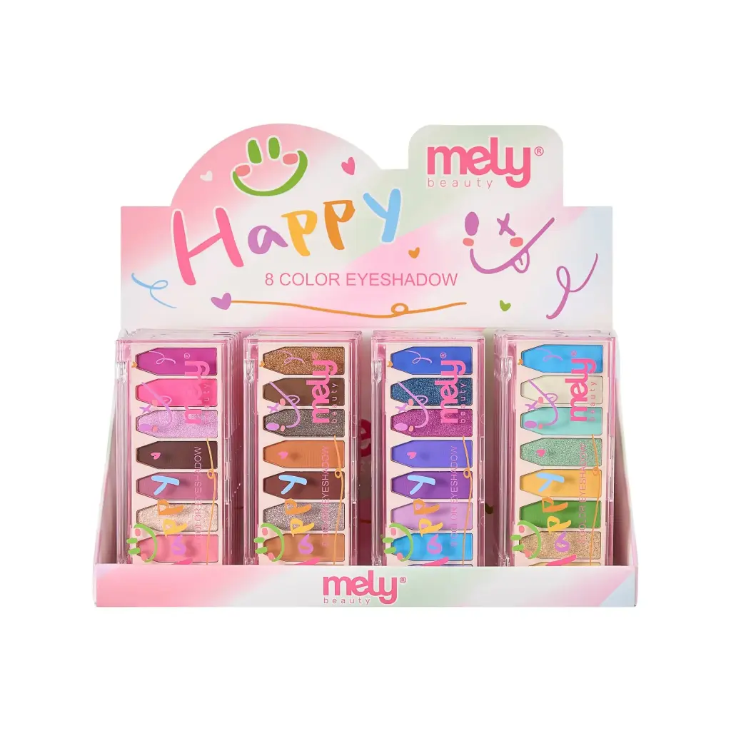 Paleta de sombras happy 8 colores MELY___CAJA X24 UND