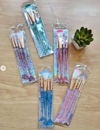 Set de 3 Brochas Sirena de/para maquillaje c/glitter ___ Pack x3Und