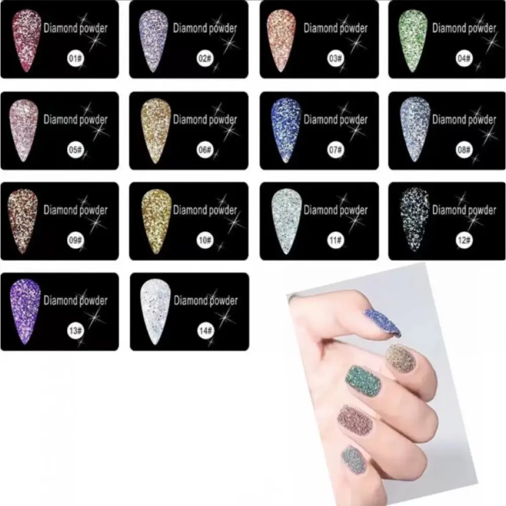 [PM-G777] Polvo diamond powder para uñas MELY___ PACK X6PCS