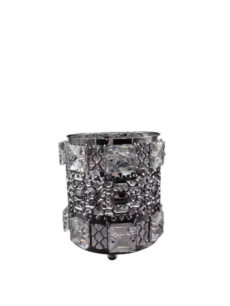 porta pinceles plateados con diamantes