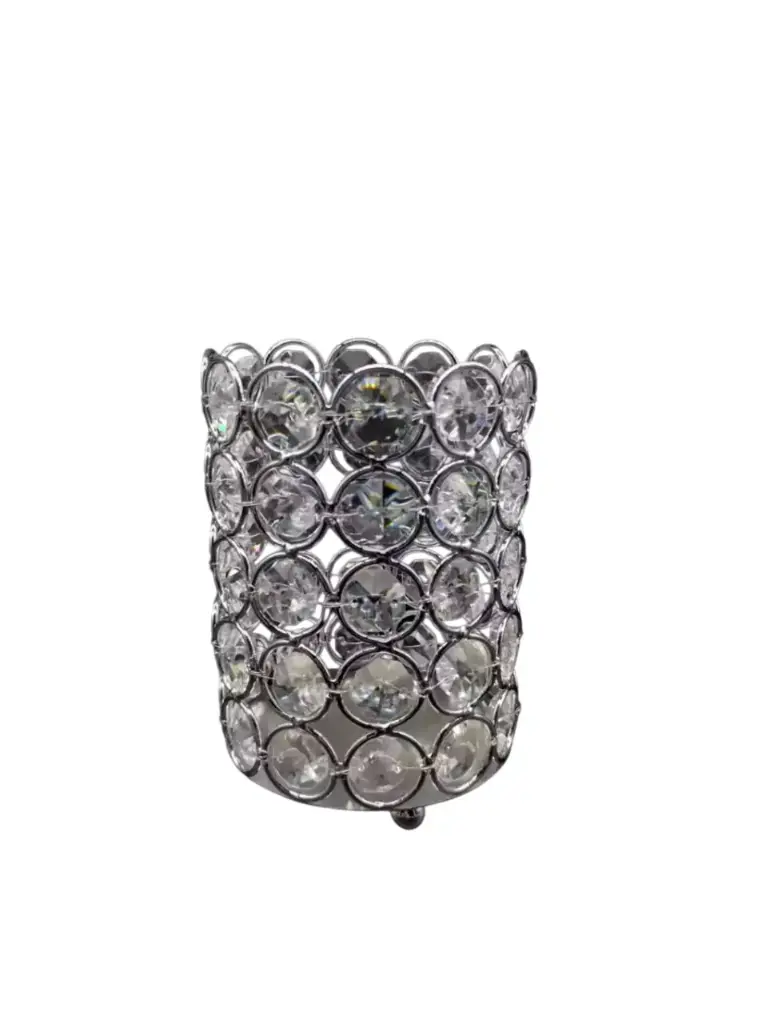 porta pinceles plateados con diamantes 