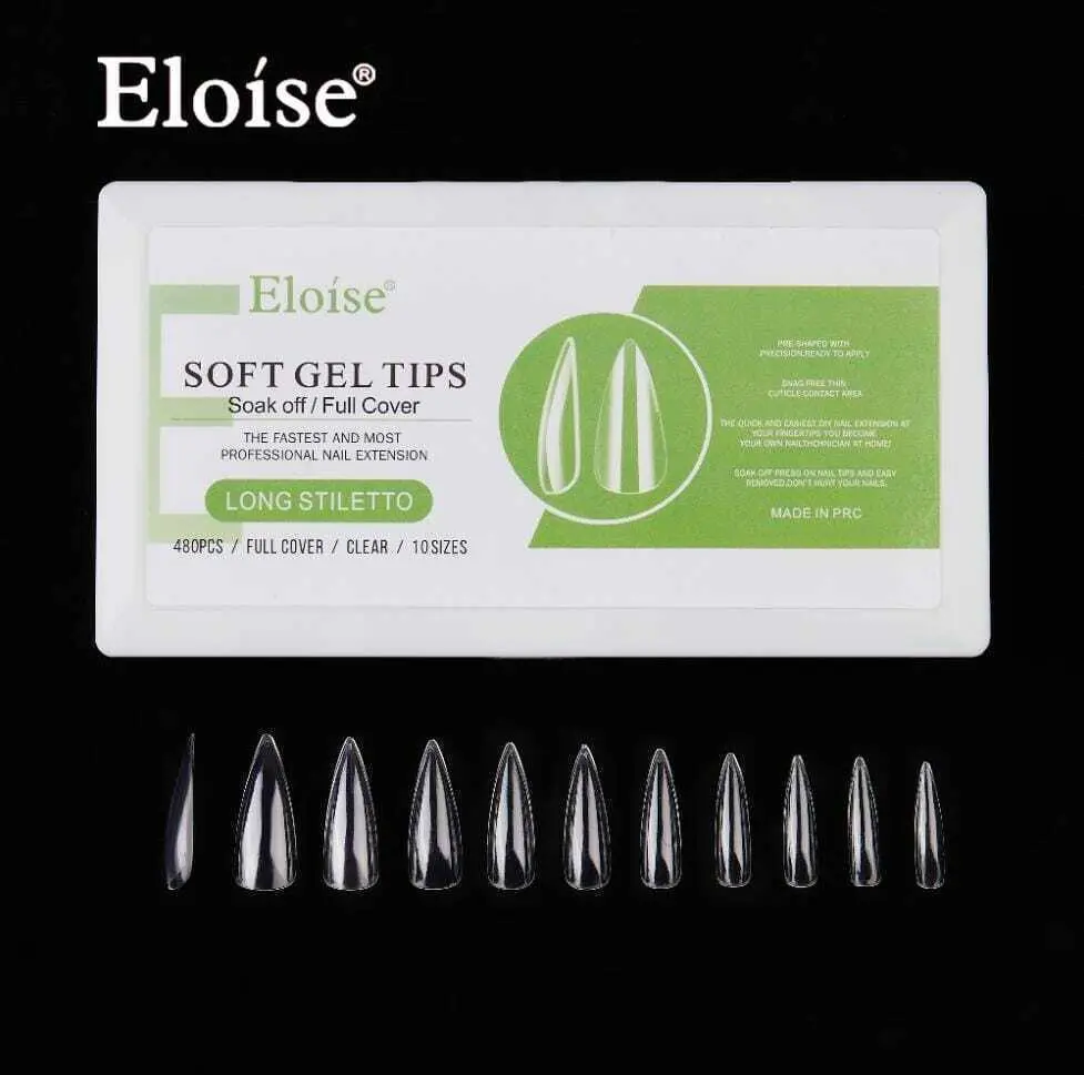Tips soft gel LONG STILETTO x480 en caja ELOISE