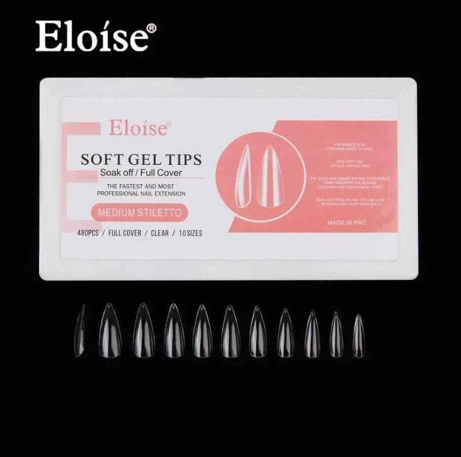 Tips soft gel MEDIUM STILETTO x480 en caja ELOISE