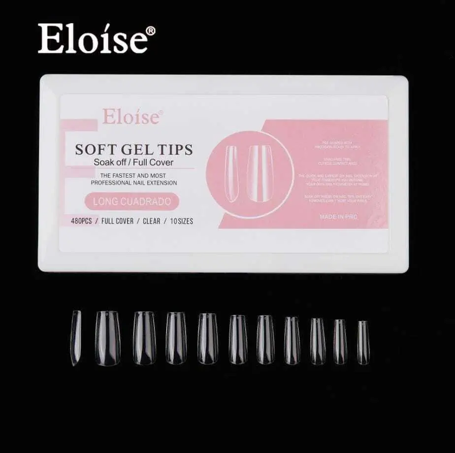 Tips soft gel LONG CUADRADO x480 en caja ELOISE 