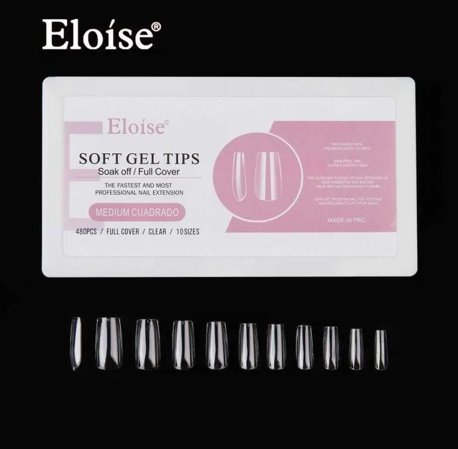 Tips soft gel MEDIUM CUADRADO x480 en caja ELOISE 