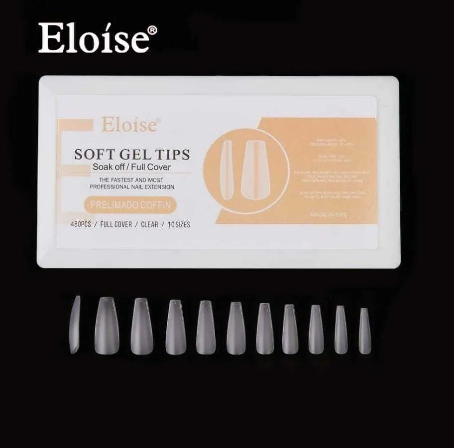 Tips soft gel PRELIMADO COFFIN x480 en caja ELOISE 