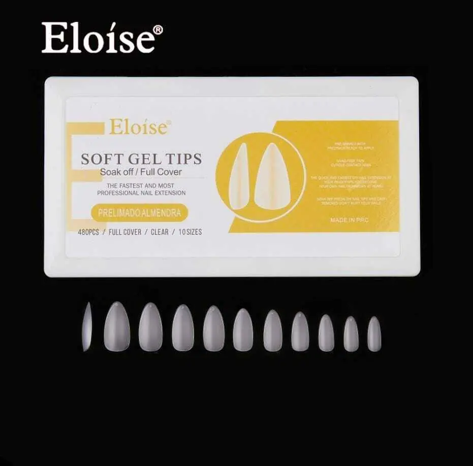 Tips soft gel PRELIMADO ALMENDRA x480 en caja ELOISE