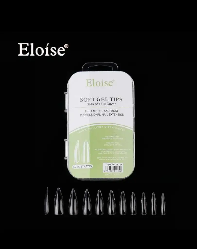 Tips soft gel LONG STILLETO x120 en caja chica ELOISE