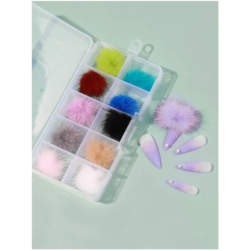 caja 10 divisiones pompones con imán para uñas