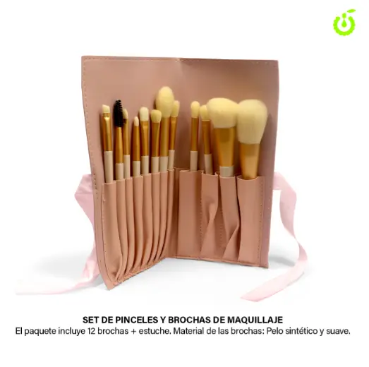 Set de brochas 12pcs c/ estuche Rosa CHERIMOYA