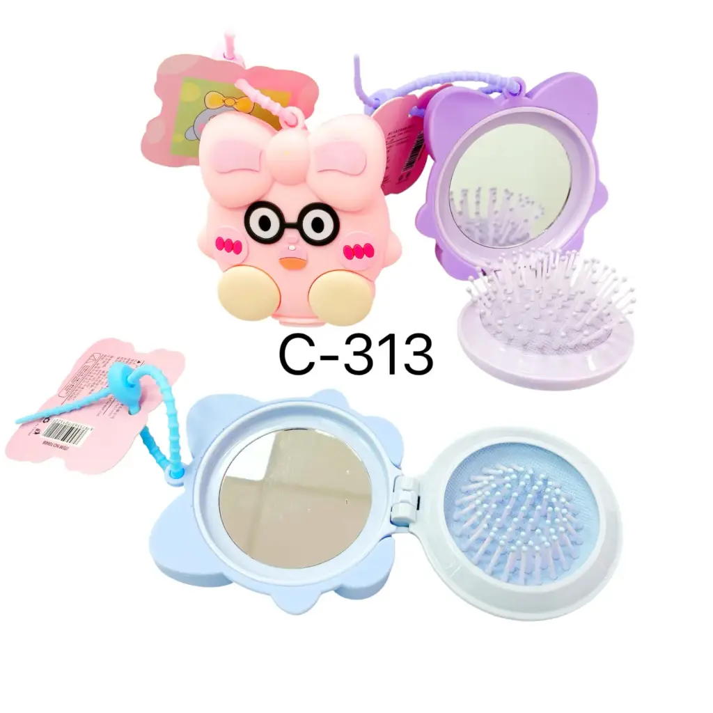 espejo portátil de cartera con cepillo plegable