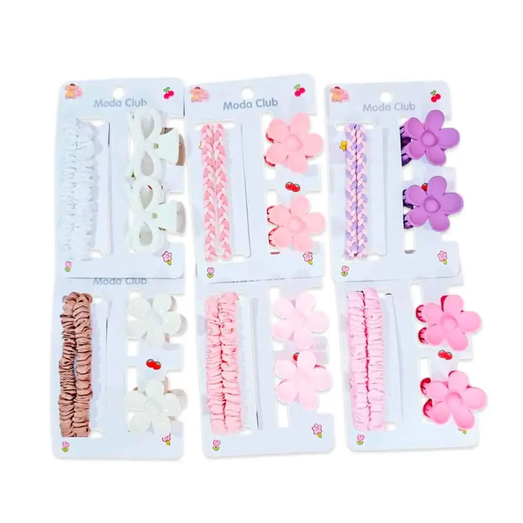 Set de colitas + broches de flor infantil X4pcs___PACK X6