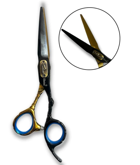 [PL-100028-24] Tijera NEGRA Y DORADA JAGUAR CON RELIEVE recta N`24  ELOISE