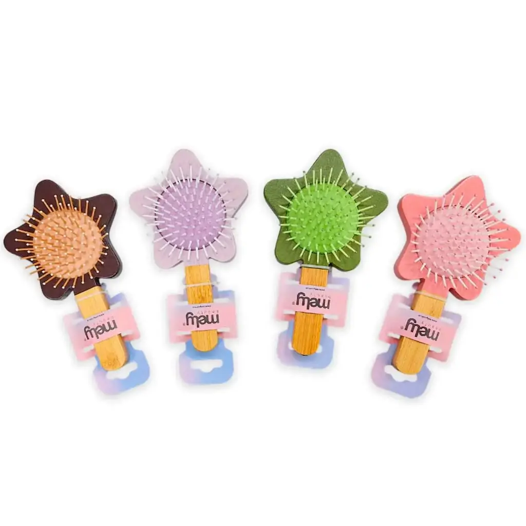 Cepillo pequeño de madera forma de estrella  MELY___PACK X3