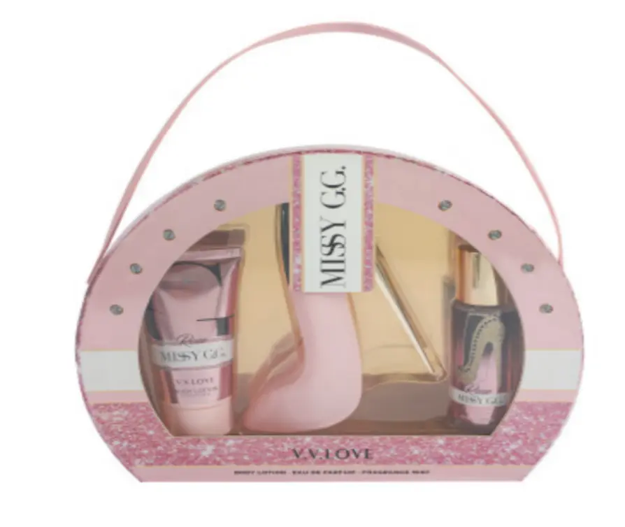 kit tipo cartera de perfumes + cremas + body splash Missy G.G