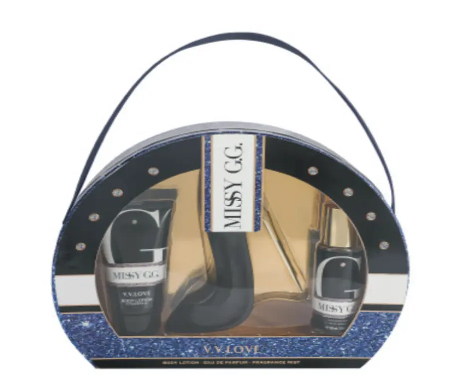 kit tipo cartera de perfumes + cremas + body splash Missy G.G 
