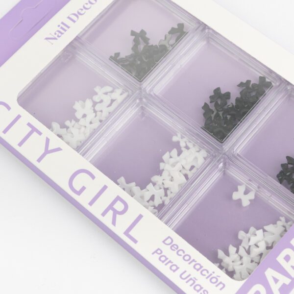 decoración de moñitos para uñas city girl