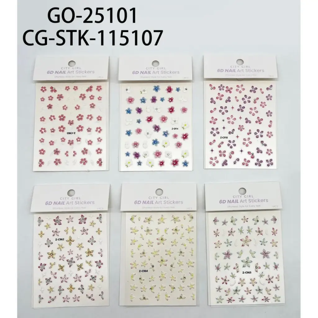 [PG-GO-25101-X6] STICKER PARA UÑAS  FLORES  (Pack X6)