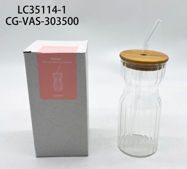 vaso de vidrio con tapa y sorbete city girl – 350ml