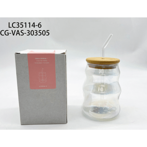 vaso de vidrio tornasol con tapa y sorbete city girl – 450ml