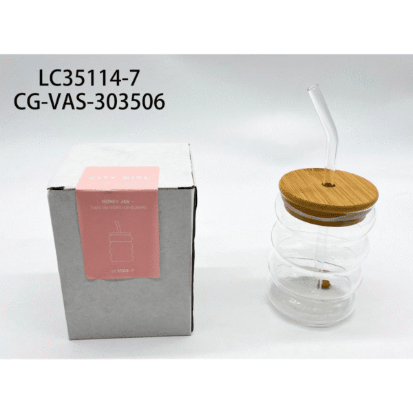 [PG-LC35114-7] vaso de vidrio con tapa y sorbete  – 300ml